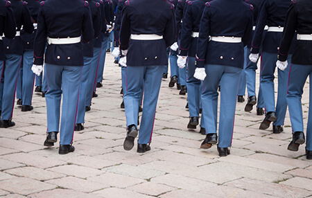 Image of at-risk adolescent boys and girls in training at military school